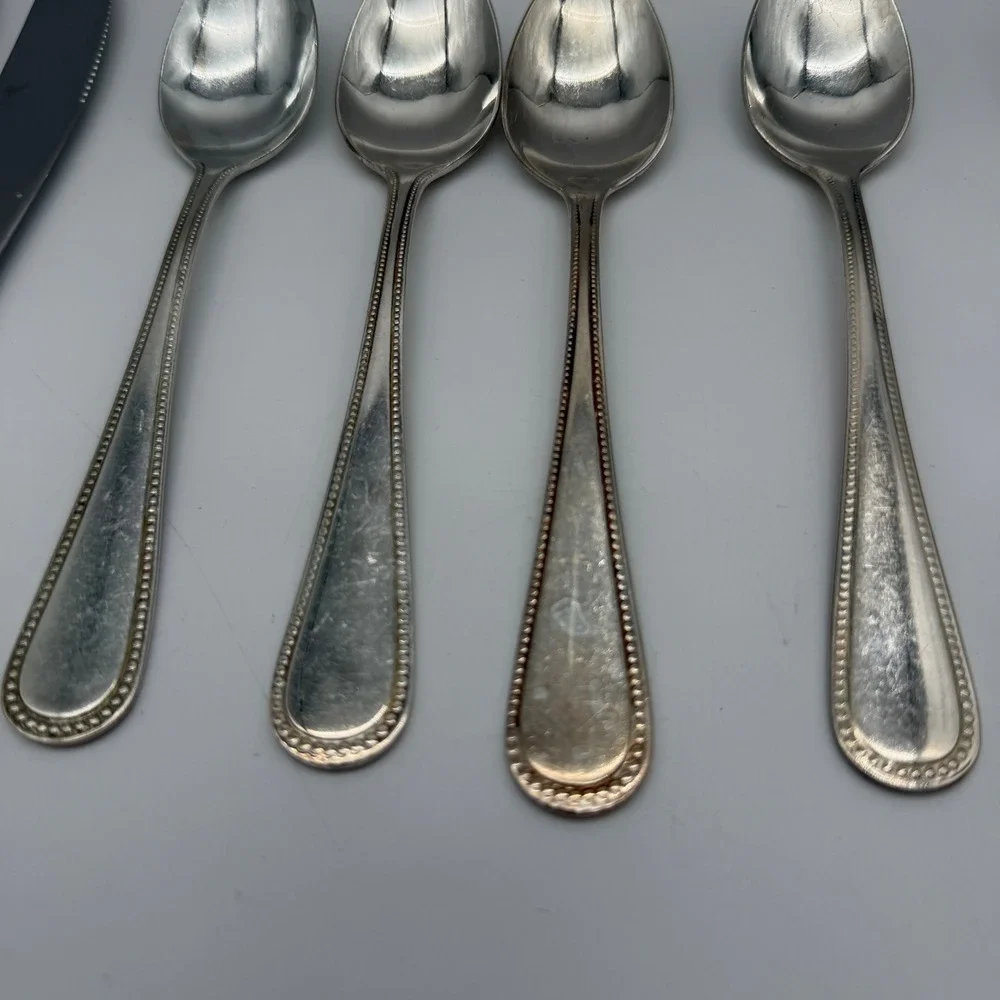 International Silver Stainless Flatware Set 27pc Beaded Pattern Korea Glossy
